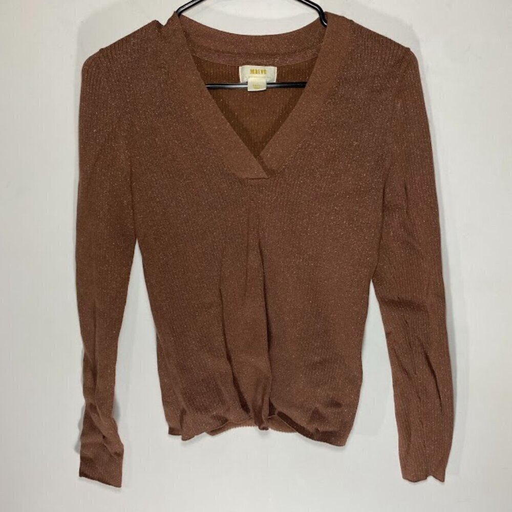 Anthropologie Maeve Fitted Brown Shimmer Sweater